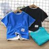 [Gran Venta ~ Gran Venta] Camiseta de Verano para Niños Algodón Waffle Falso Dos Piezas Manga Corta Niño Bebé Estilo Coreano Camiseta Falsa de Dos Piezas