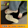 Sandalias planas de tacón bajo con perlas estilo coreano para mujer, nuevo modelo verano 2025 para uso exterior, vacaciones, playa y sandalias de playa