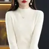 Suéter de Punto de Manga Larga Versátil de Color Sólido, Jersey Casual Simple de Moda con Cuello Alto, Nuevo para Mujer, Otoño e Invierno, Transfronterizo