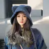 Popular Gorro Cálido con Orejas de Gato Lindo para Otoño e Invierno, Gorro de Punto para Adelgazar la Cara y Proteger los Oídos, Oso de Peluche Versátil Coreano para Niñas