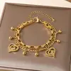Pulseira de aço inoxidável com design multiestilo, dupla camada, dobrável, com detalhes vazados de coração, para pais e filhos, joia de presente dourada para o Dia das Mães