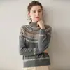 Suéter de cachemira para otoño e invierno con patrón jacquard Fair Isle engrosado, jersey de punto de cuello semi-alto