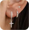 Conjunto de Brincos de Cruz de Zircônia para Mulheres Dourado Prata Studs Argolas Brincos Leve Luxo Versátil Moda Ear Cuff