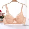 Talla grande Sujetador sin relleno para mujer Ajustable Taza grande Sexy Encaje Delgado Pecho grande Ropa interior pequeña Anti-flacidez