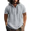 Camiseta de algodão e linho com capuz, manga curta, casual, masculina, de praia, nova, europeia e americana, para 2026, transfronteiriça, primavera-verão
