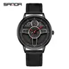 Reloj de cuarzo Sanda New 1110 de malla de cuero con volante para hombre, moderno y elegante.