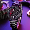 Sanda 1057 Reloj de Cuarzo de Moda y Genial con Cortes Correa de Acero Resistente al Agua Reloj para Hombre Rueda Giratoria Reloj Creativo Personalizado