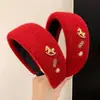 Diadema de Lana Roja de Ala Ancha con Orejas de Caballo para Mujer para Año Nuevo, Diadema Dulce de Parte Alta para el Año Nuevo Chino, Pinza para el Cabello de Uso Diario