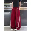 Calça de Moletom Color Block com Listras Retrô Americana Masculina Outono Caimento Solto Perna Larga Adolescente Casual Esporte Longa