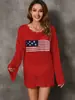 Transfronterizo Amazon Nuevo Temu Más Vendido Cuello Redondo Diseño de Bandera Moda Europea y Americana Pascua Día de la Independencia Blusa de Manga Larga para Mujer