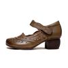 Zapatos de mujer Shanghai Jie de piel de vaca con punta redonda, velcro, tacón corto, estilo retro, informales, nuevos