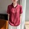 Cross26 Verão Novo Feminino Organza Gola Alta Manga Curta Chinesa Camiseta Moda Versátil Casual Temperamento Top Agulha