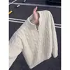 Suéter de Tricô Pesado com Tranças Masculino Meio Zíper Gola Alta Tricô Estilo Business Old Money Tricô com Tranças Camada Base de Inverno Suéter