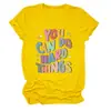 Puedes Hacer Cosas Difíciles Sitio Independiente Europeo y Americano de Ebay Moda Versátil Camiseta de Manga Corta con Cuello Redondo para Mujer