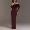 Moda Transfronteriza Europea y Americana Nuevo Estilo Primavera y Otoño Un Hombro Espalda Descubierta Sexy Ajustado Elegante Moda Vestido con Cuello de Piel