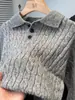 Suéter Clásico de Punto Trenzado con Cuello Polo para Hombre, Engrosado para Otoño e Invierno, Suéter de Punto Casual