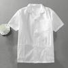 Roupas de Chef de Verão Manga Curta Branco Puro Fino Três Bolsos Tamanho Grande Lapela Cozinha de Panificação Refeitório Restaurante Top de Trabalho