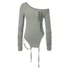 Nova Camiseta de Manga Longa Assimétrica no Ombro para Mulheres Outono 2026, Slim Fit com Estampa de Letras, Top Fashion de Rua Estilo Harajuku