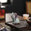 Enfeites Criativos de Gato, Enfeites de Animal de Chá Cerâmico Fofo, Brinquedos de Chá, Decorações Divertidas e Curativas para Casa, Mesa de Trabalho, Entrada