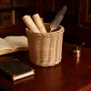 Cesta de Armazenamento, Caixa de Armazenamento de Cosméticos Estilo Jardim em Rattan, Porta-Canetas de Mesa, Cesta para Arranjo de Flores