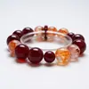 Pulseira Artesanal de Ágata Vermelha de Cristal Natural Sansheng Fireworks para Mulheres, Estilo Novo Versátil, Pulseira de Ágata Que Realça a Pele Clara, Atacado