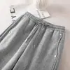 Calças Cinzas de Perna Larga Estilo Americano para Mulheres, Calças de Moletom Casuais Engrossadas com Forro de Lã para Outono, Cintura Alta Emagrecedora, Calças Esportivas Petite Estilo Banana
