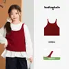 Traje Infantil Pudding Haru 2026 Primavera Novo Estilo Conjunto de Colete e Camiseta Camisa de Manga Longa para Meninas Algodão Caxemira de Xinjiang
