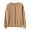 Cardigan de Lã Pura 100% Corte Australiano Novo 2026 para Mulheres, Gola Redonda Curta, Caimento Solto, Suéter Versátil, Tricô de Caxemira