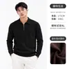 Estilo old money, polo de malha com gola e meio zíper, suéter masculino de manga longa com textura canelada vertical, top casual, moda masculina