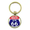 Moda Europea y Americana Ruta 66 Ruta de las Piedras Preciosas Llavero de Aleación con Tema de la Ruta 66 Colgante para Bolso