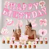 Nuevo colgante de decoración de fiesta con temática de ballet rosa, pancarta de cumpleaños de niña mariposa rosa, suministros de decoración para fiestas