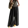 Pantalones Culotte Negros de Algodón Lino Seda Hielo para Mujer, Estilo Delgado de Verano, Tallas Grandes para Figuras Curvilíneas, Cintura Alta, Corte Holgado, Pantalones Casuales Adelgazantes