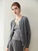 Cardigã de cashmere oco 100% puro estilo old money para mulheres, jaqueta de tricô de manga longa com gola redonda, top leve