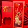 Set de Caja de Regalo Llavero de Oro Puro 999 "Hazte Rico al Instante", Colgante de Bolsita Dorada, Cadena para Teléfono al por Mayor