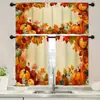 Cosecha de Calabaza de Otoño Transfronteriza Cortinas con Estampado de Hojas de Otoño Decoración para Cocina, Cafetería, Restaurante Cortinas sin Perforación