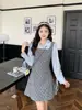 Vestido Chaleco de Manga Larga con Lunares para Primavera Tallas Grandes con Superposición de Camisa, Vestido Corto Falso de Dos Piezas para Mujer