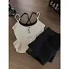 2026 Camiseta sin mangas acanalada de seda helada con sujetador incorporado + Pantalones cortos de algodón Pijama de camisola a rayas de dos piezas falsas para mujer Verano Color liso