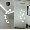 Villa Dúplex Loft con Escalera Araña Larga Araña de Bola de Cristal Blanco Leche Lámpara Personalizada para Comedor Barra de Bar Cafetería Araña