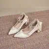 Sapatos Mary Jane de salto alto estilo coreano para mulheres, novo modelo de verão 2026, bico fino, salto grosso, sapatos de salto único, estilo fada, adequados para combinar com vestidos, sapatos de madrinha