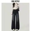 Jeans Estrechos de Pierna Ancha de Tiro Alto Negros y Grises para Mujer Otoño e Invierno 2025 Nuevos Pantalones Rectos Ajustados de Largo Completo de Invierno
