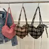 Bolso de Lana a Cuadros con Forma de Corazón para Mujer 2025 Nuevo Bolso Cruzado a Cuadros Estilo Coreano Bolso de Hombro con Lazo