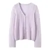 Cardigan Leve de Seda de Amora e Caxemira para Mulheres Gola V Preguiçoso Malha Vazada com Textura Ar Fresco Peça de Tricô Rejuvenescedora Outerwear Top