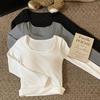 Ropa interior de marca estilo coreano para Otoño e Invierno, cuello cuadrado, con almohadilla en el pecho, cálida, manga larga, corte ajustado, adelgazante, camiseta base para interior y exterior