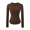 Camiseta de Manga Longa com Cintura de Ampulheta Estilo Hot Girl Americana para Mulheres Outono e Inverno 2025 Básica Slim Fit Camisa Top para Camadas Internas