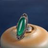 Personalidade Prata Prata S925 Incrustada Calcedônia Verde Anel Prata Tailandesa Acabamento Fino Artístico Retrô Personalidade Anel Longo Feminino