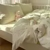 Juego de Cama de Cuatro Piezas Clase A Algodón Lavado Algodón Puro Todo Algodón Gasa de Doble Capa Funda Nórdica Sábana Bajera Falda de Cama de Verano Dormitorio Juego de Tres Piezas
