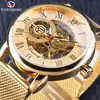 Servicio de Dropshipping para Reloj Mecánico Manual de Malla Hueca Dorada de Moda Casual para Hombre Forsining
