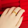 Anillo Dorado Arena para Mujer Que No Se Desvanece por Mucho Tiempo, Apertura de Gama Alta, Anillo de Corazón Simple Clásico, Proceso de Chorro de Arena, Joyería de Imitación de Oro