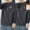 Camiseta masculina de manga comprida para outono e inverno, marca da moda, corte solto, forrada com fleece, camiseta básica casual, moletom com estampa e gola redonda para jovens estudantes