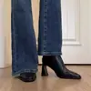 Botines de tacón alto para mujer, nueva colección de moda Otoño/Invierno 2026, con punta cuadrada, estilo botín Martin, tacón grueso de estilo francés y diseño adelgazante con forro de felpa.